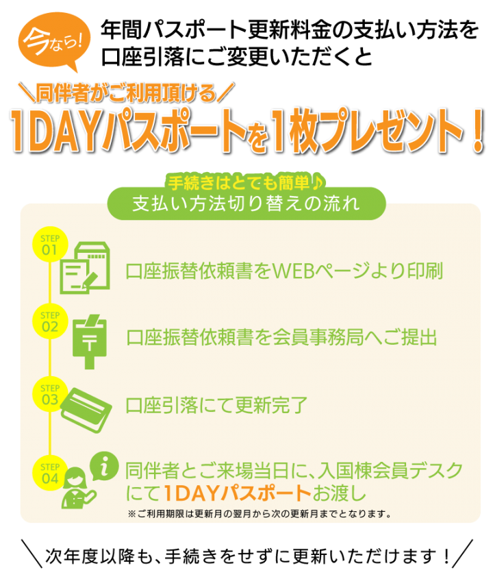 年間パスポート更新料金の口座引落について 年間パスポート会員 ハウステンボスリゾート